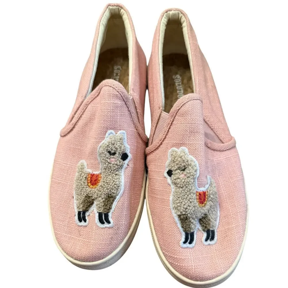 Soludos Llama Embroidered Pink Linen Slip-On Sneakers Women’s 7.5